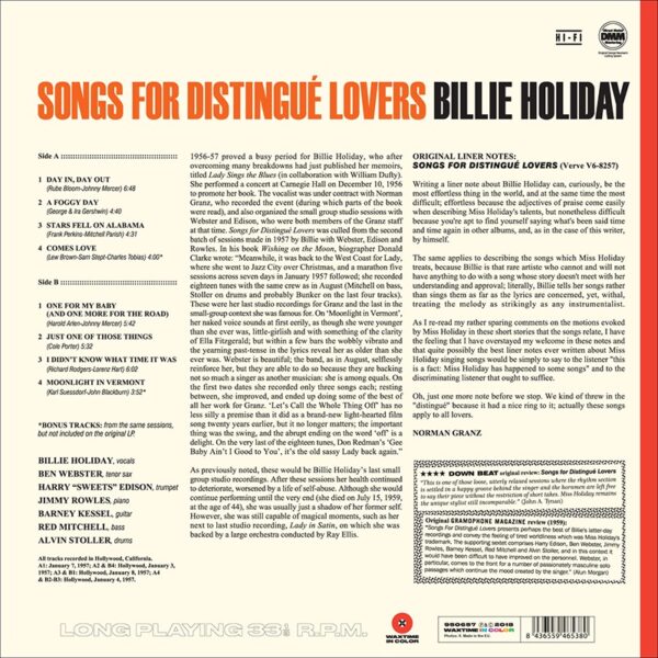 Billie Holiday - Songs For Distingue Lovers (წითელი ფირფიტა)